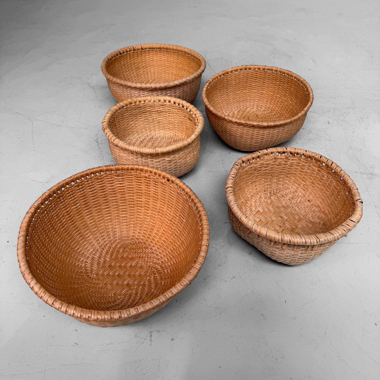 Set of Five Vintage Japanese Bamboo Baskets, 1970s–1980s Set of Five Vintage Japanese Bamboo Baskets, 1970s–1980s