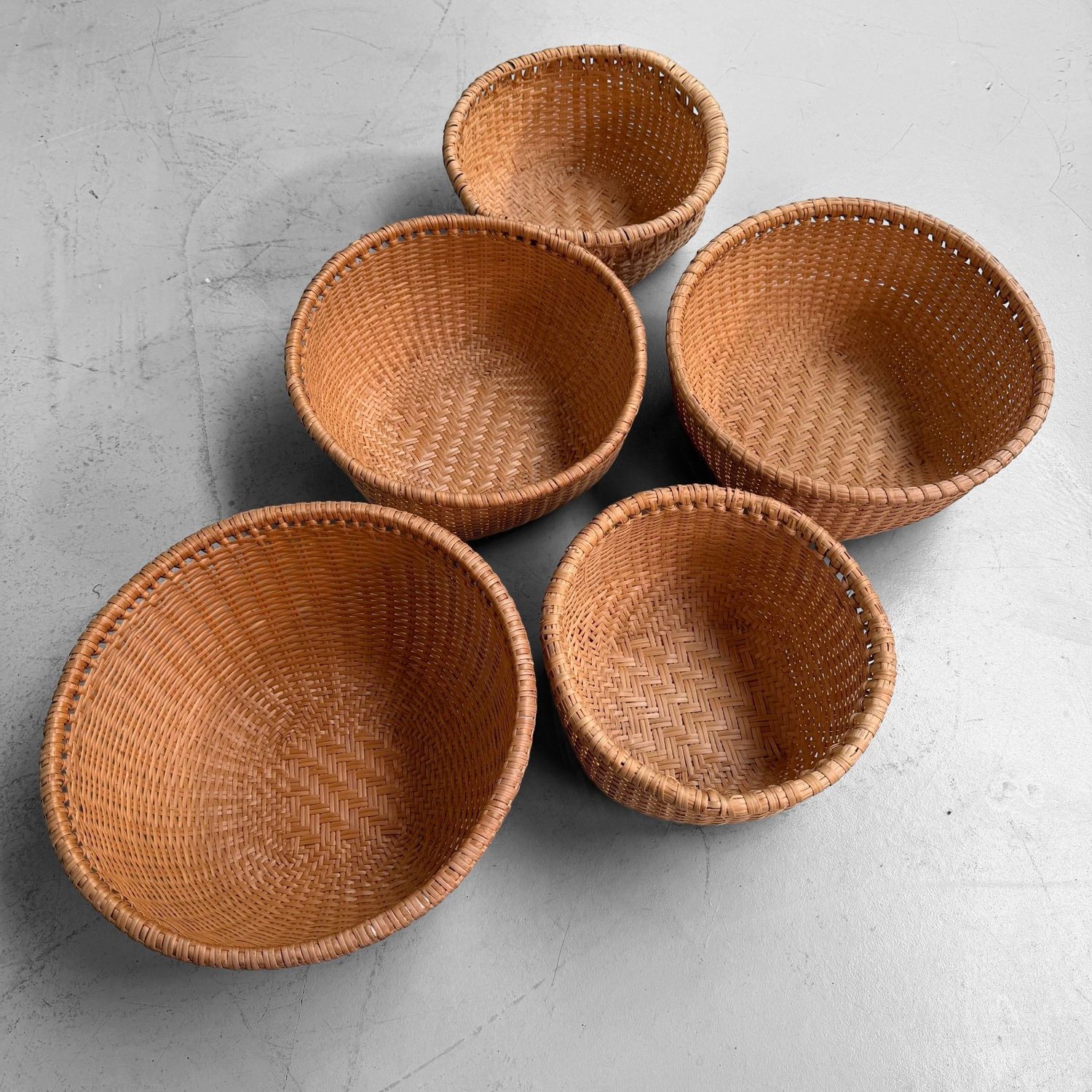 Set of Five Vintage Japanese Bamboo Baskets, 1970s–1980s Set of Five Vintage Japanese Bamboo Baskets, 1970s–1980s