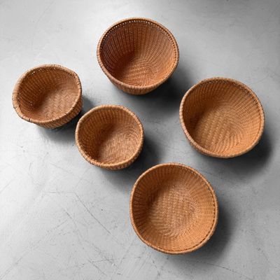 Set of Five Vintage Japanese Bamboo Baskets, 1970s–1980s