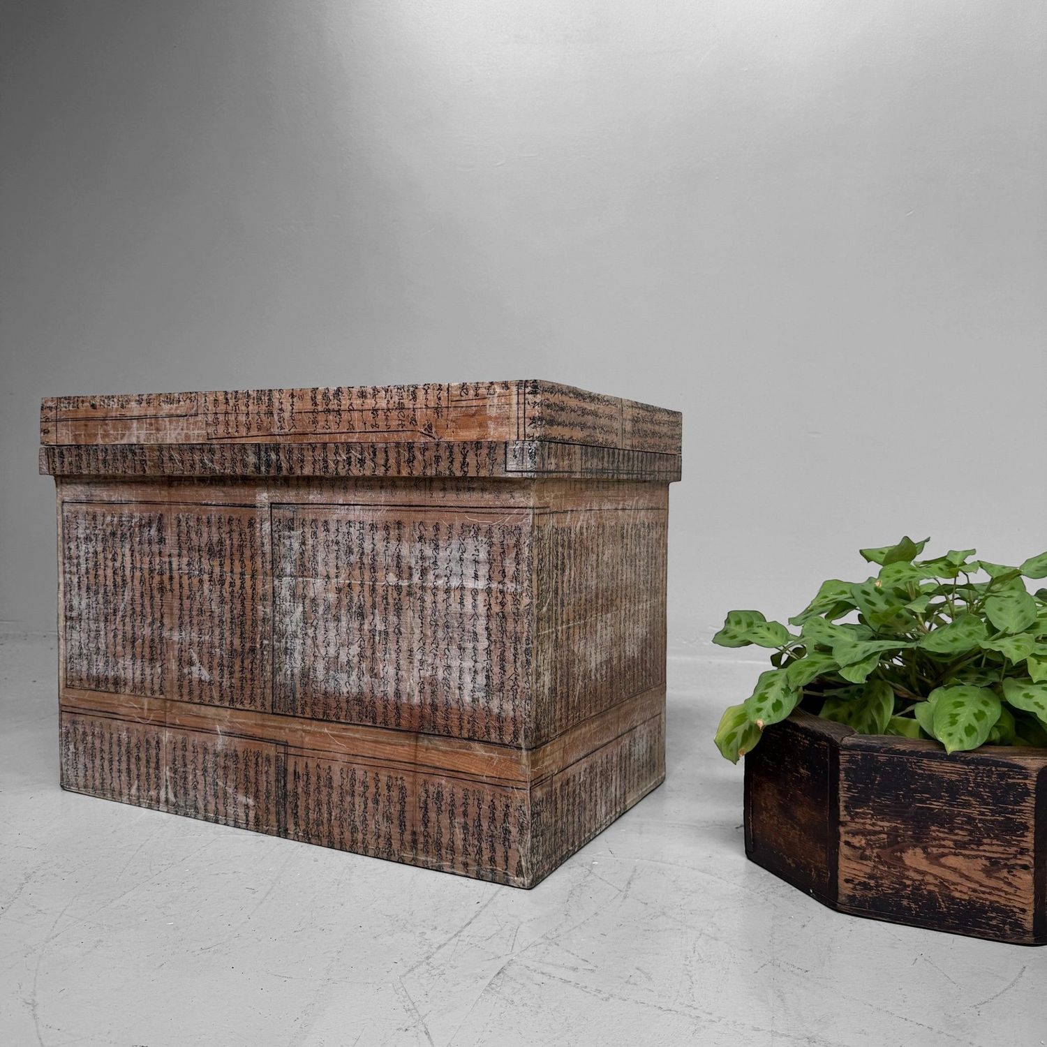 Old Japanese Tea Chest with Shinto Text Fragments, c. 1950–1970