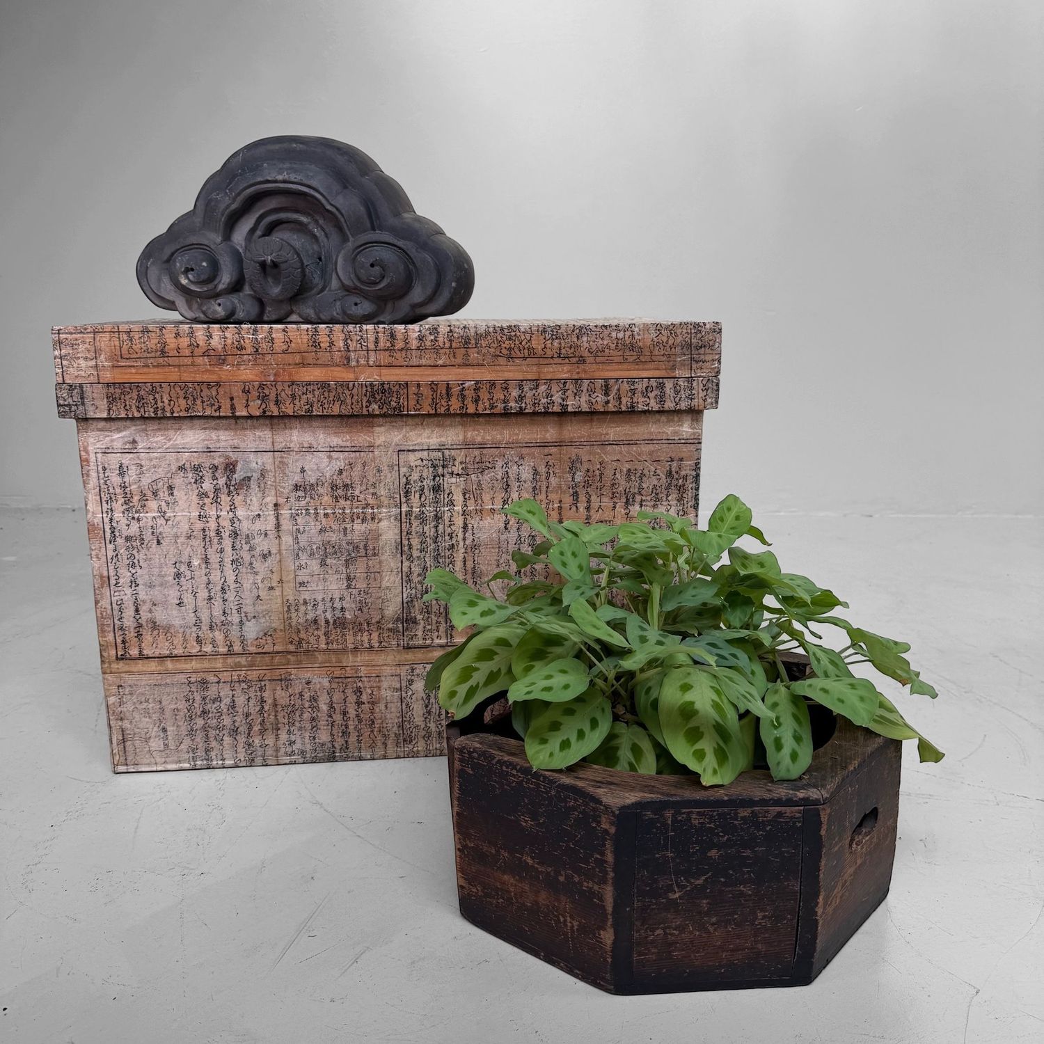 Old Japanese Tea Chest with Shinto Text Fragments, c. 1950–1970