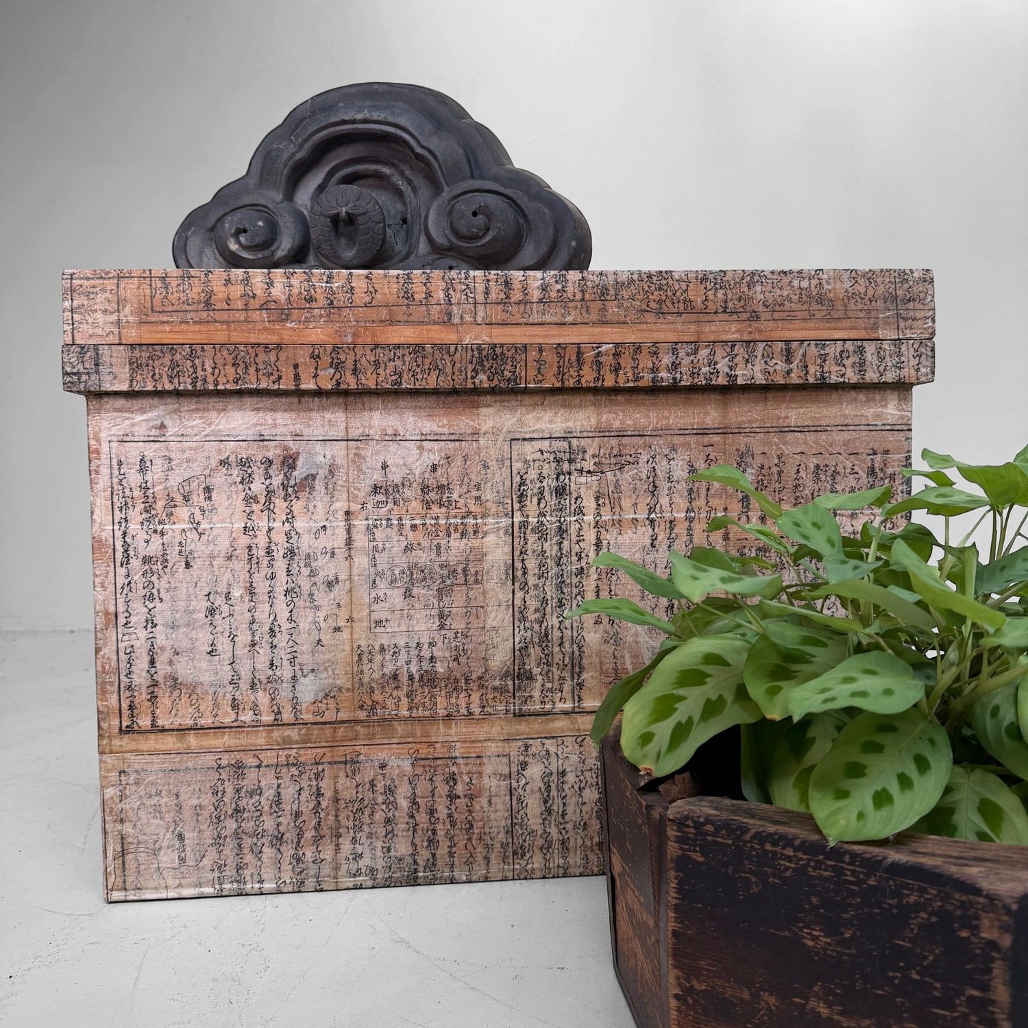 Old Japanese Tea Chest with Shinto Text Fragments, c. 1950–1970