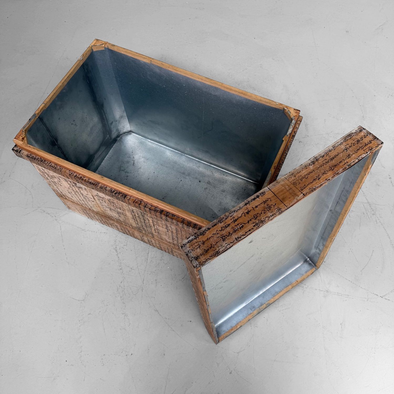 Old Japanese Tea Chest with Shinto Text Fragments, c. 1950–1970