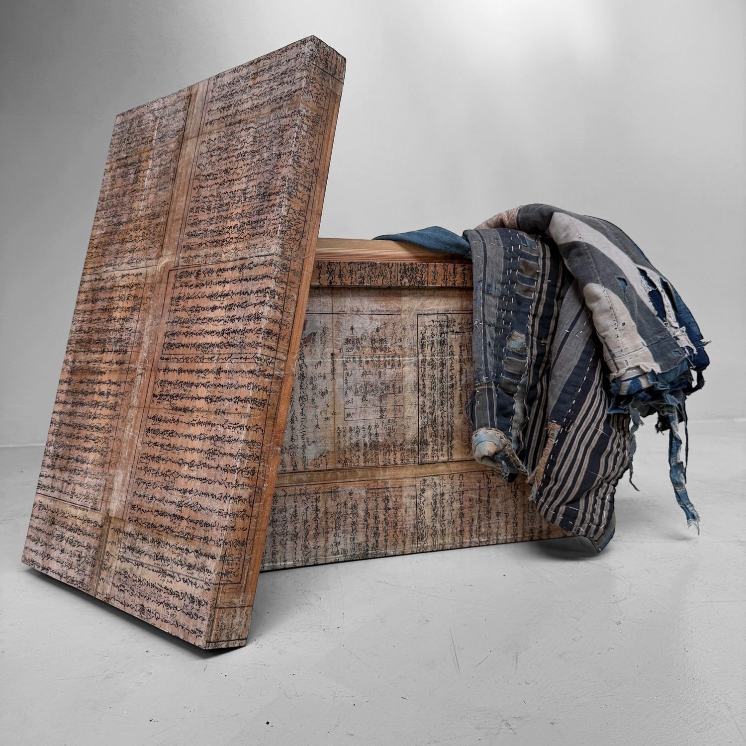 Old Japanese Tea Chest with Shinto Text Fragments, c. 1950–1970