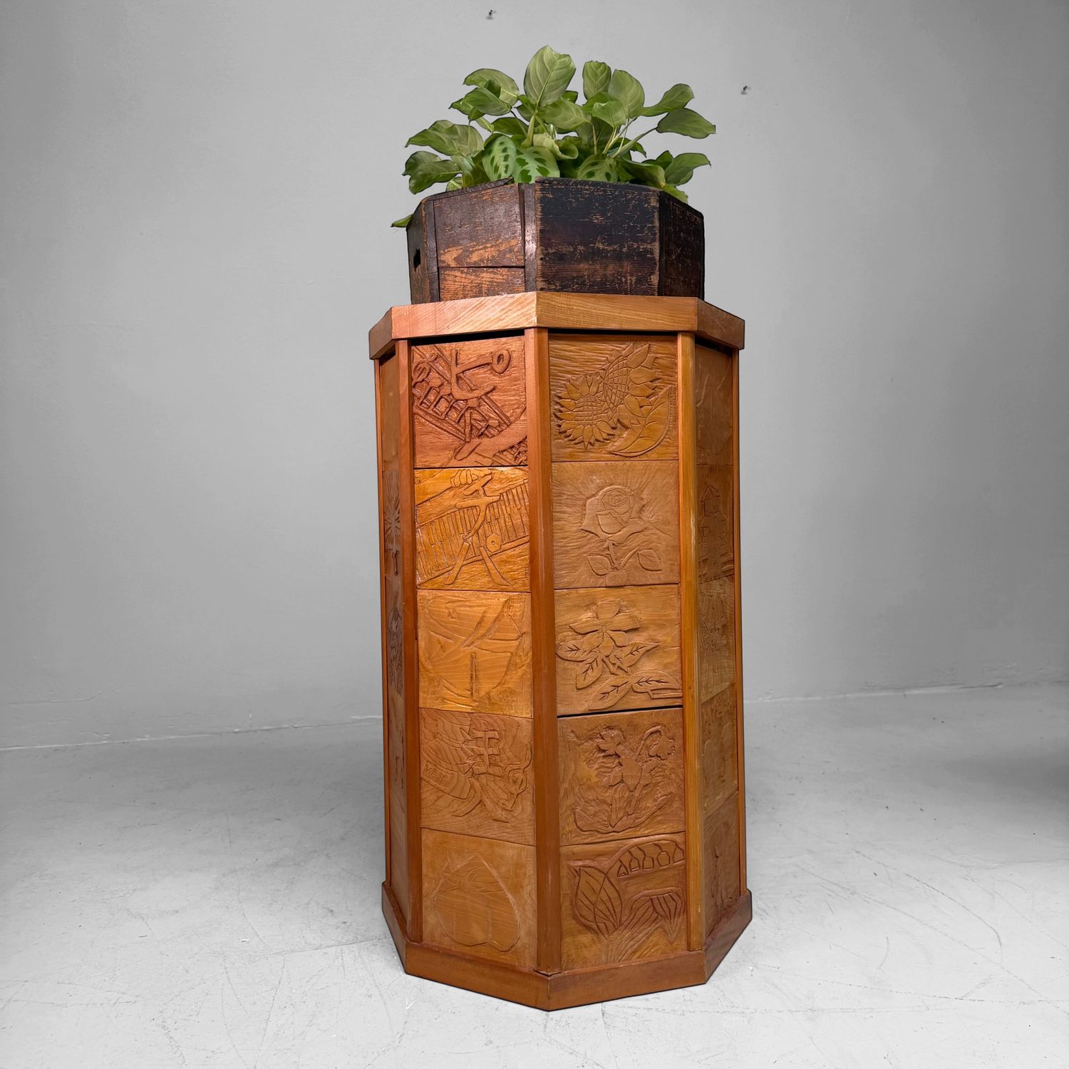 Japanse Houten Kadai / Displayzuil, Plantenstand, 1990s