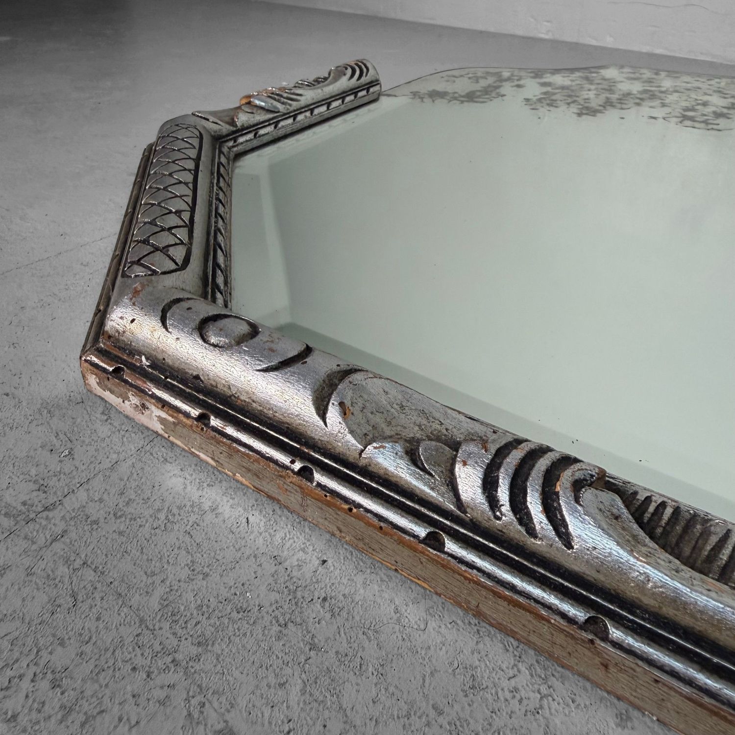 Weathered Art Deco Mirror with Bevelled Glass, 1940s–1950s