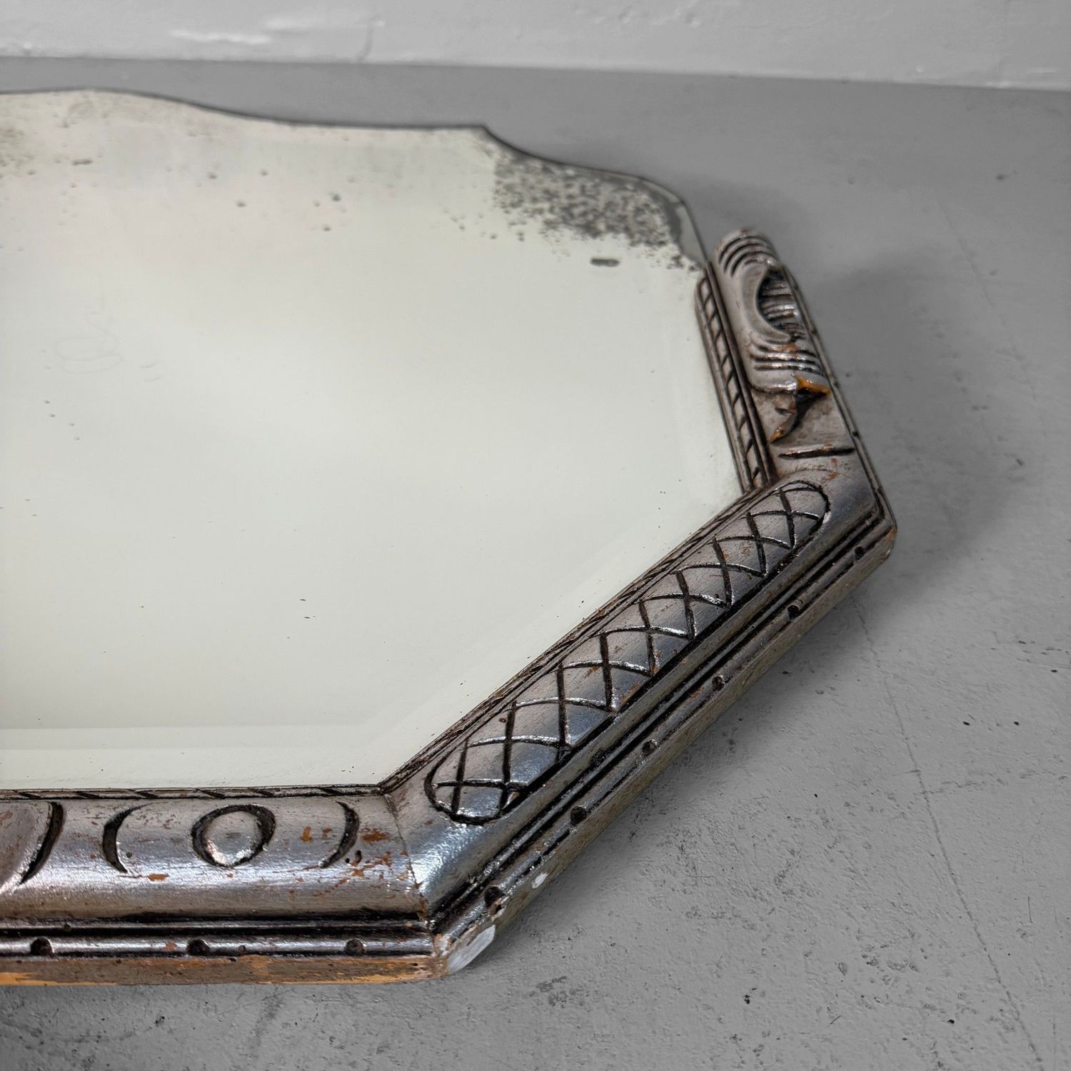 Weathered Art Deco Mirror with Bevelled Glass, 1940s–1950s