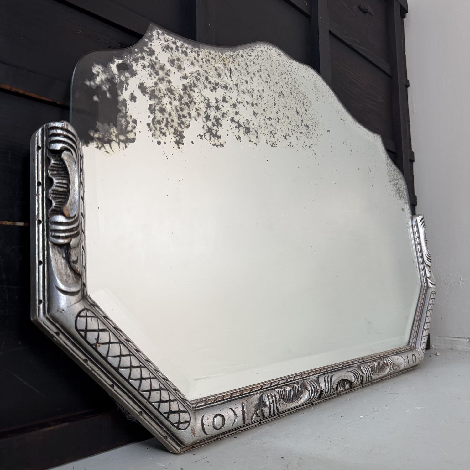 Weathered Art Deco Mirror with Bevelled Glass, 1940s–1950s