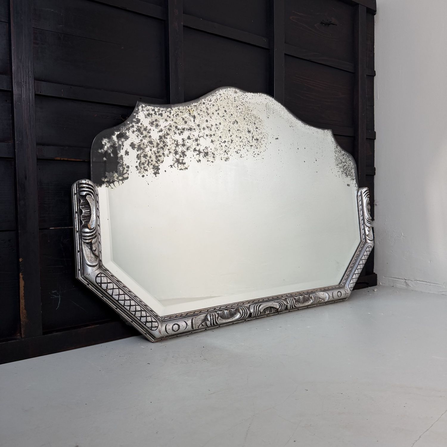 Weathered Art Deco Mirror with Bevelled Glass, 1940s–1950s