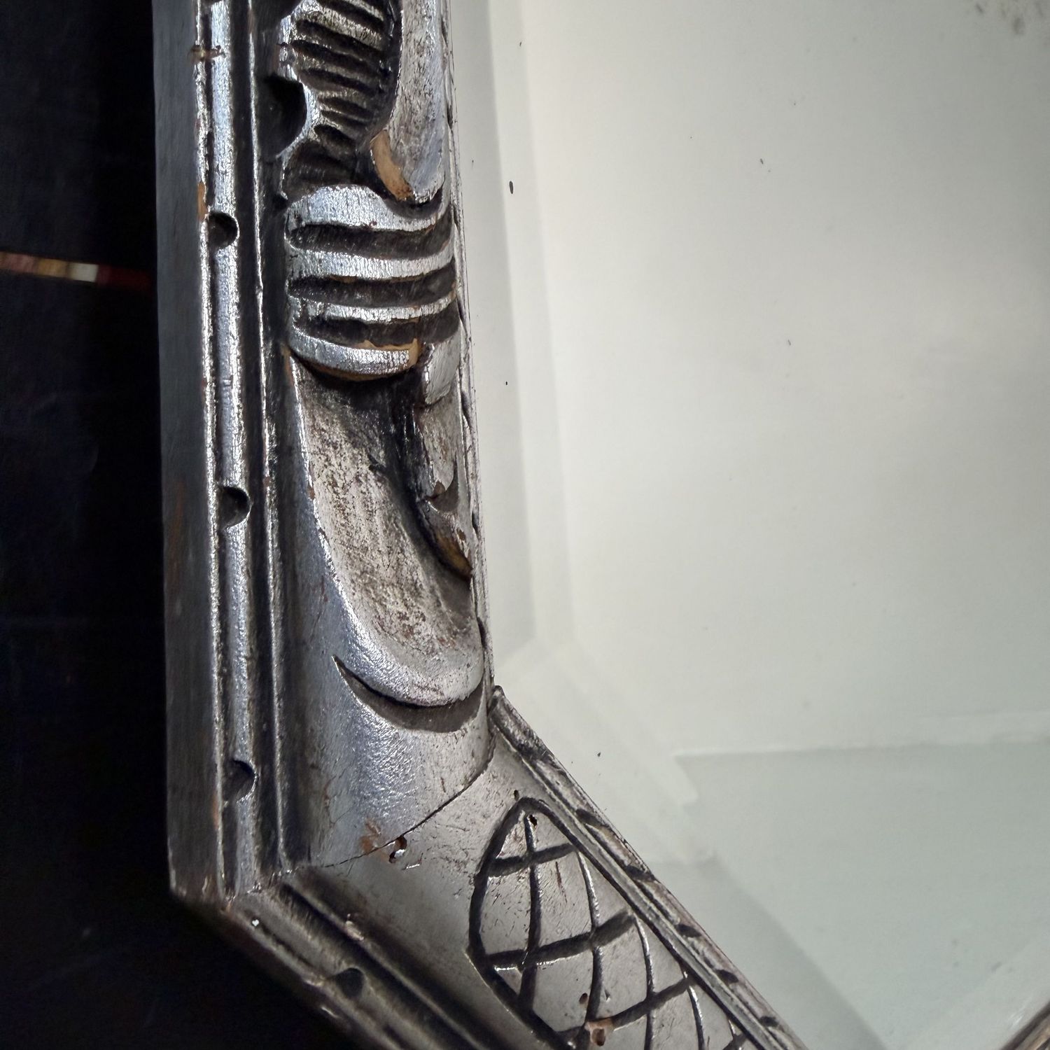 Weathered Art Deco Mirror with Bevelled Glass, 1940s–1950s