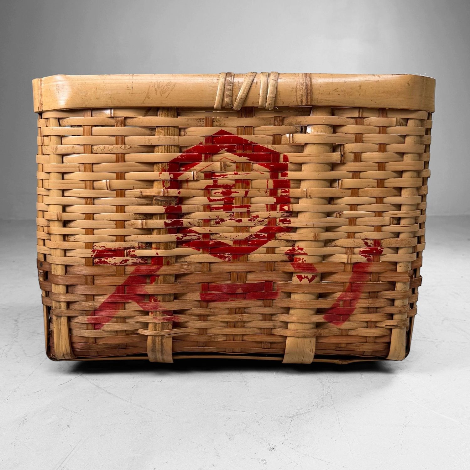 Vintage Japanse Bamboe Oogstmand / Decoratieve Opbergmand, 1960s