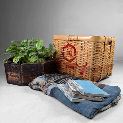 Vintage Japanese Bamboo Harvest Basket / Decorative Storage Basket, 1960s