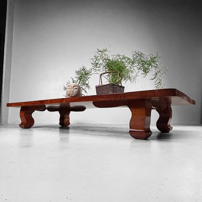 Large Japanese Zataku / Low Table in Keyaki Wood, 1960s–1970s