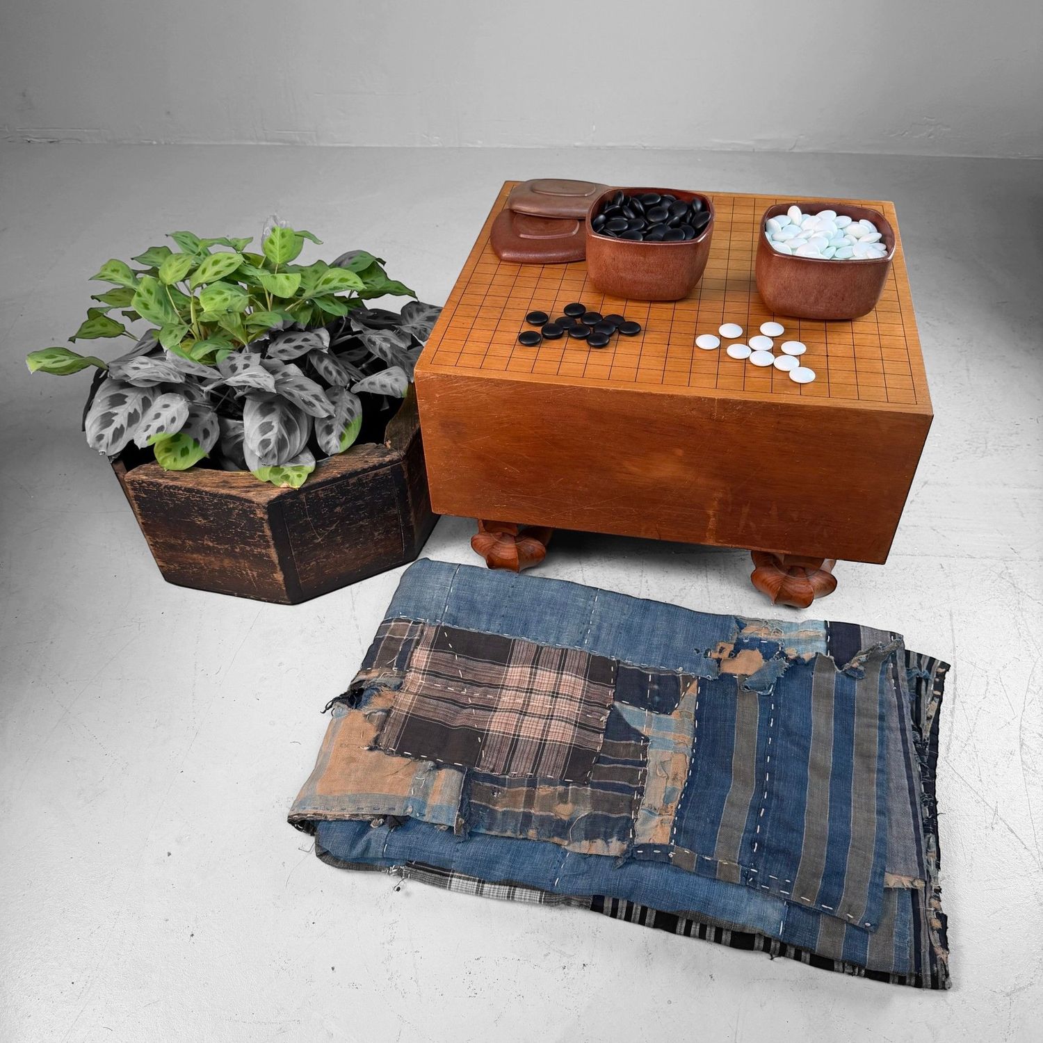 Complete Japanese Go Set / Wooden Goban with Stones, 1960s–1970s