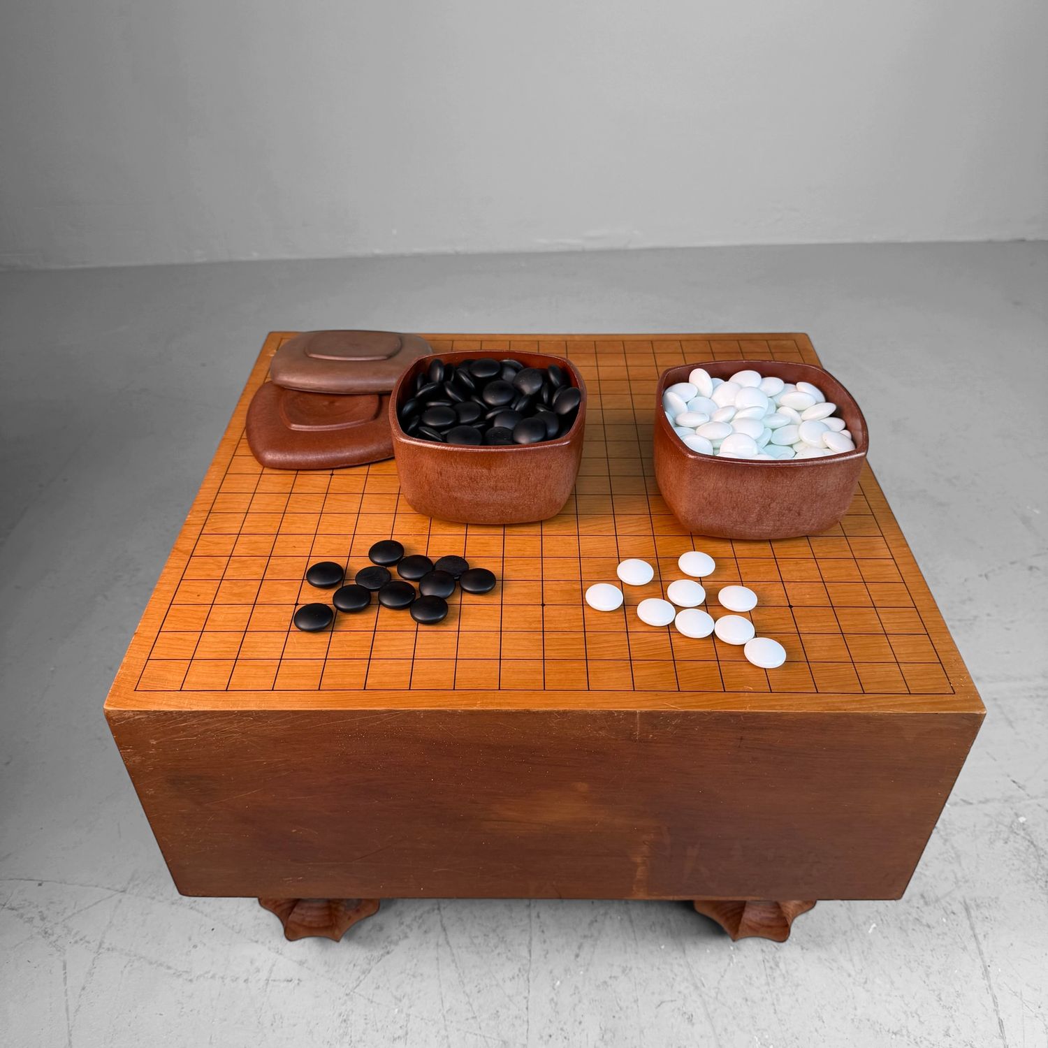 Complete Japanese Go Set / Wooden Goban with Stones, 1960s–1970s