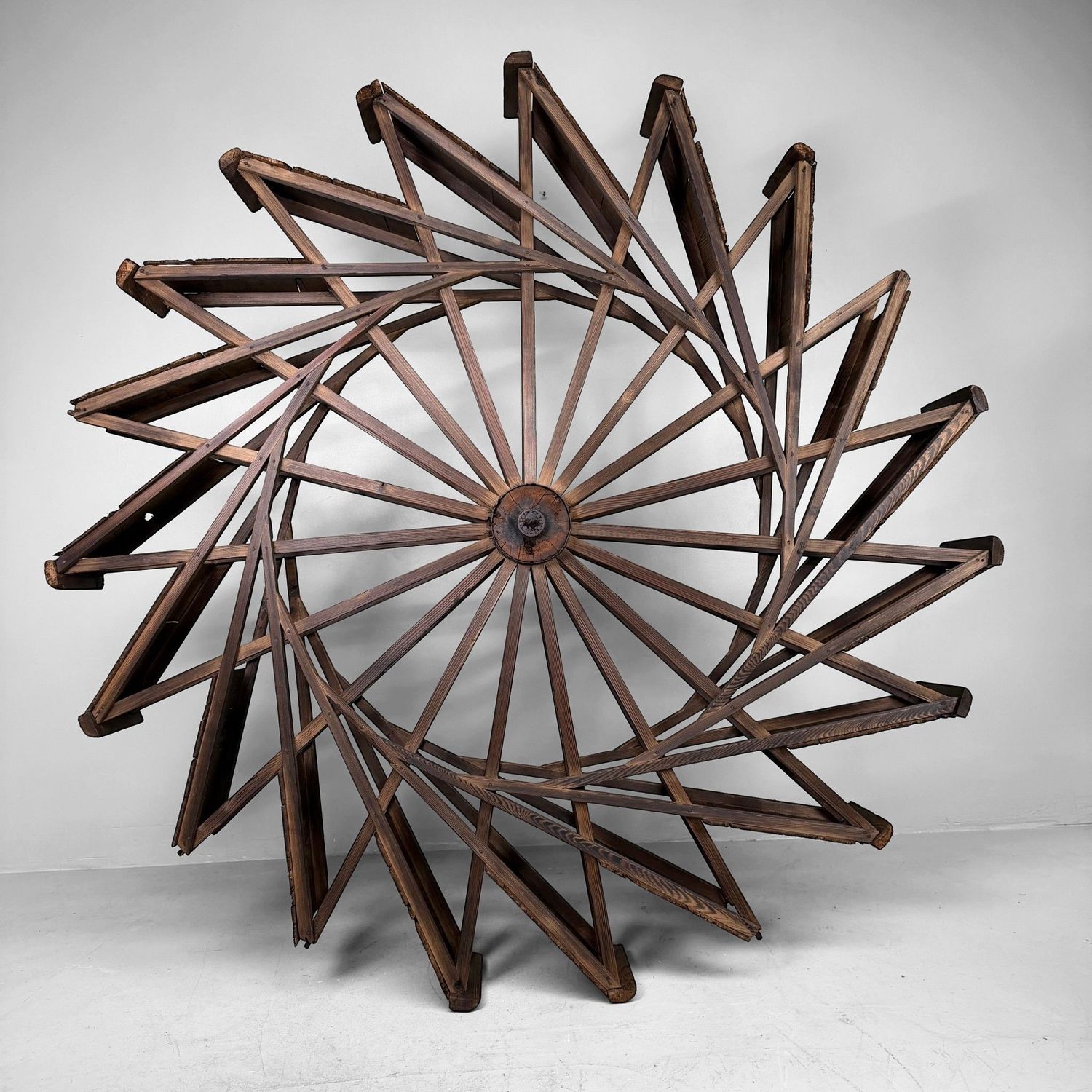 Large Japanese Wooden Suisha / Water Wheel Wall Decor, 1900s