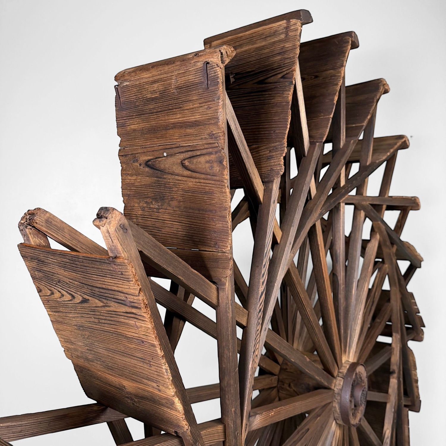 Large Japanese Wooden Suisha / Water Wheel Wall Decor, 1900s