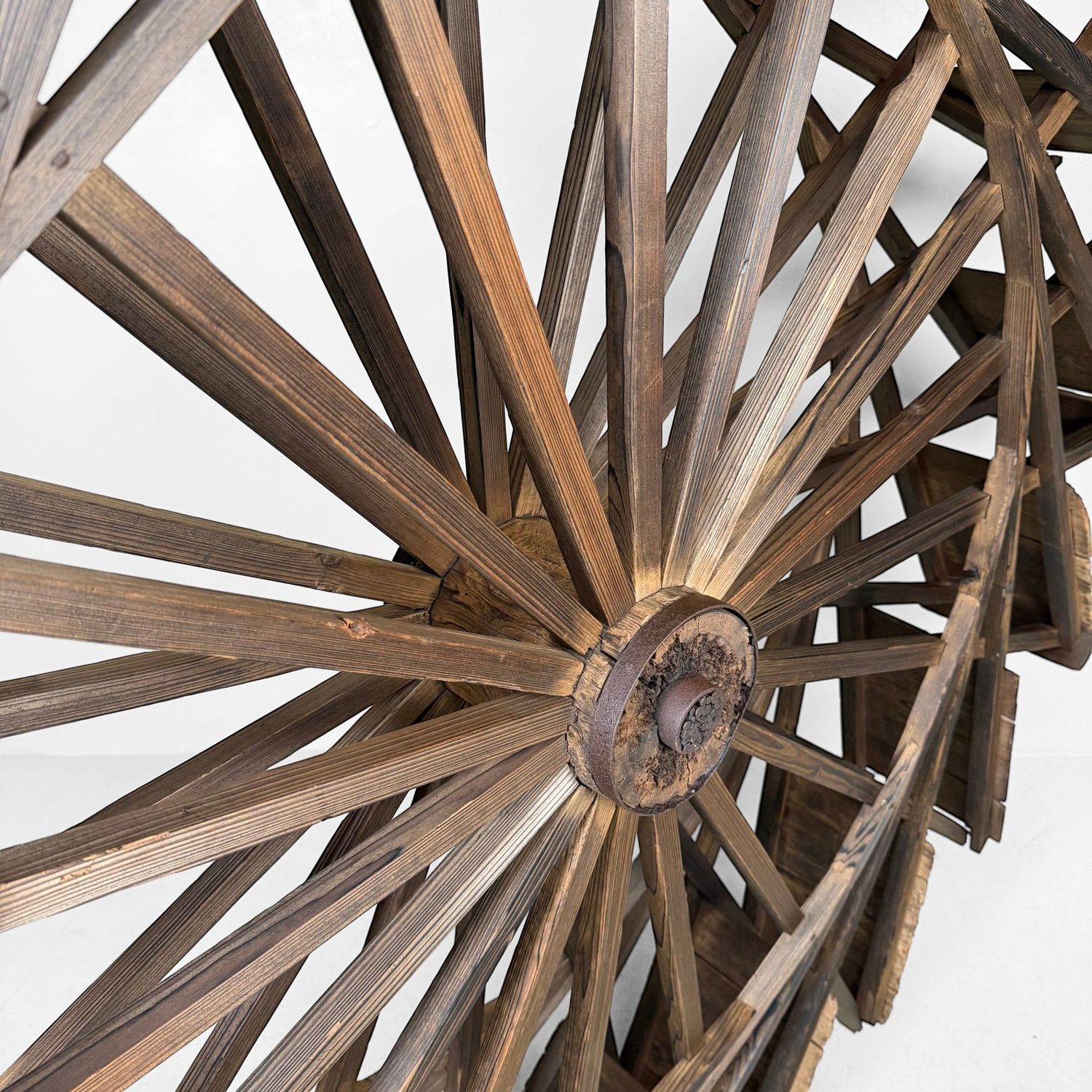 Large Japanese Wooden Suisha / Water Wheel Wall Decor, 1900s