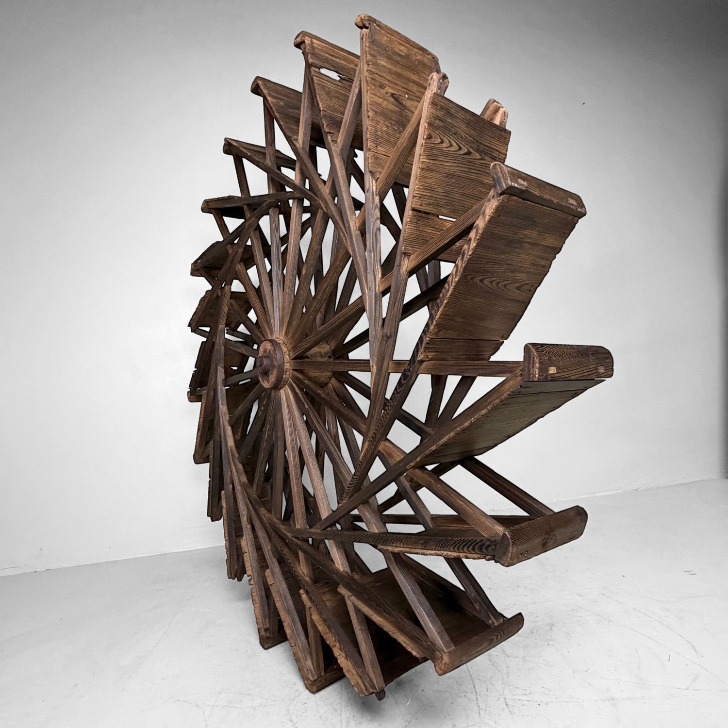 Large Japanese Wooden Suisha / Water Wheel Wall Decor, 1900s