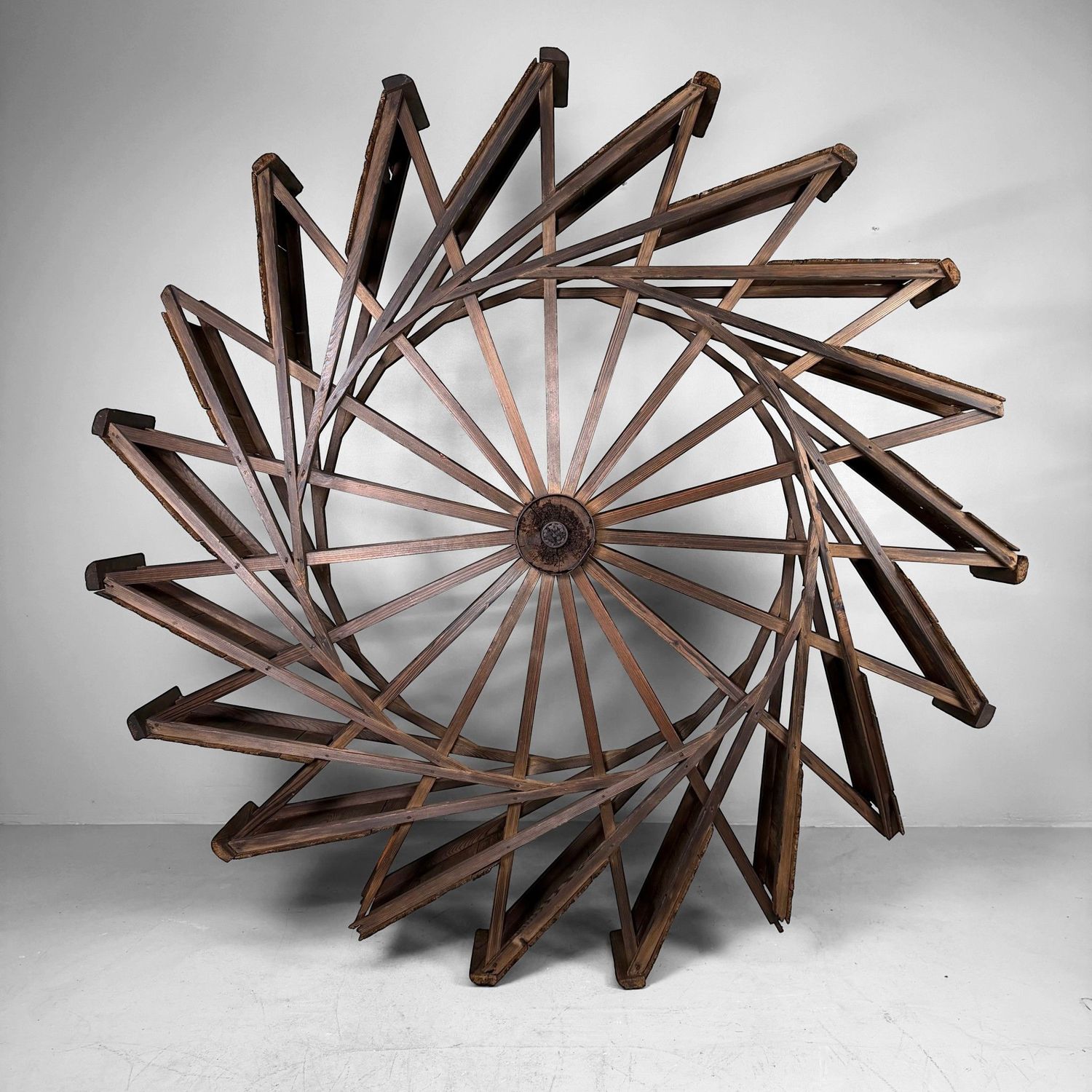 Large Japanese Wooden Suisha / Water Wheel Wall Decor, 1900s