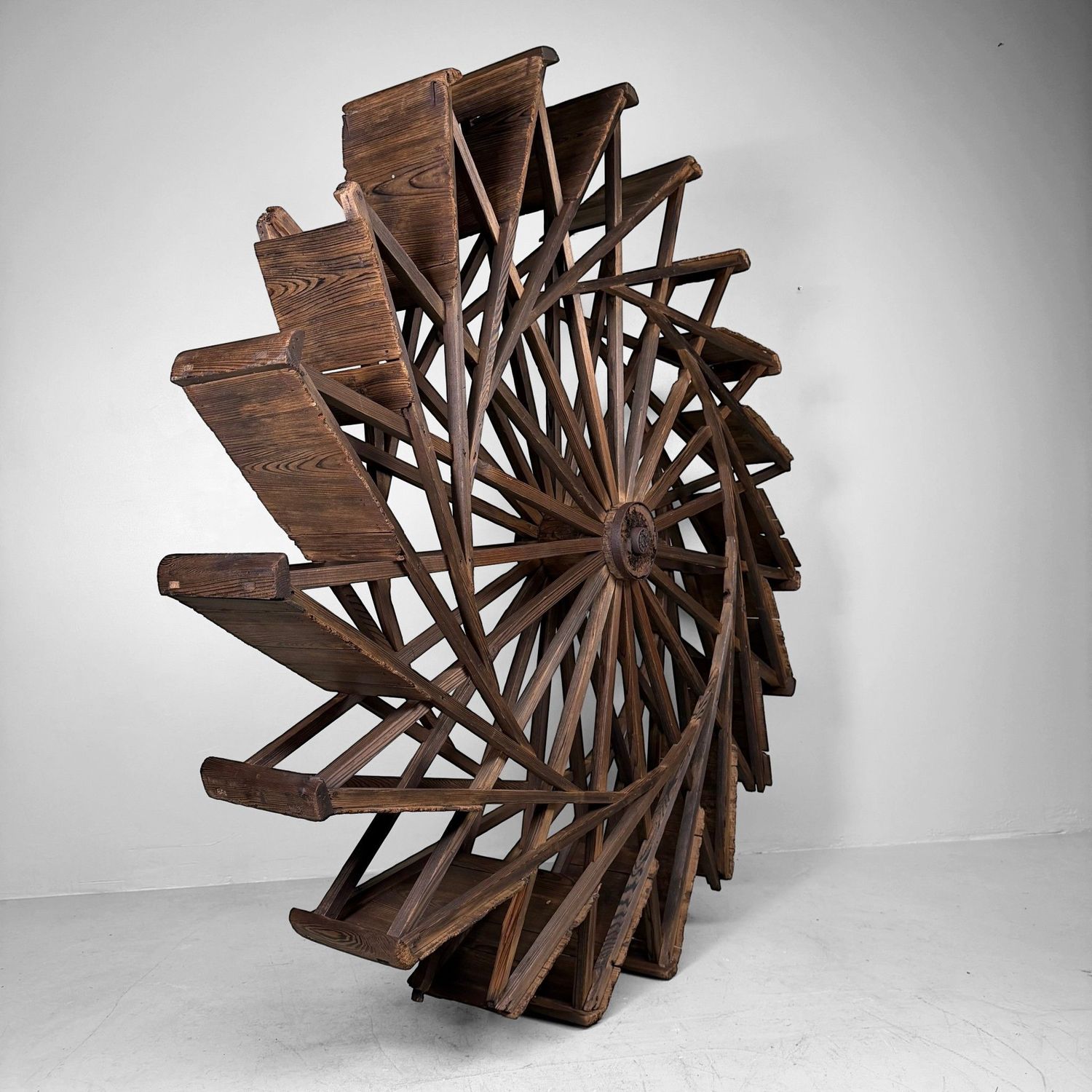 Large Japanese Wooden Suisha / Water Wheel Wall Decor, 1900s