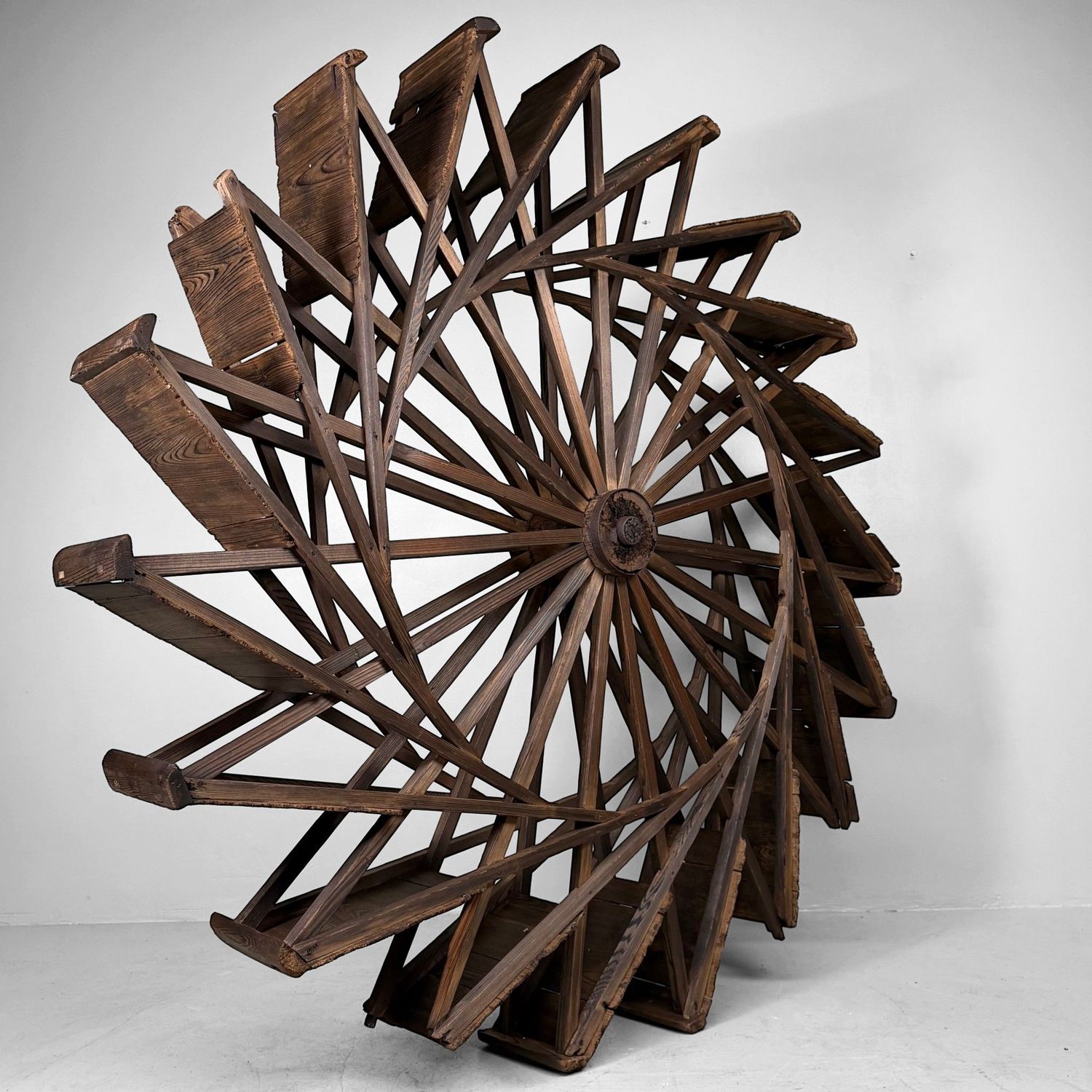 Large Japanese Wooden Suisha / Water Wheel Wall Decor, 1900s