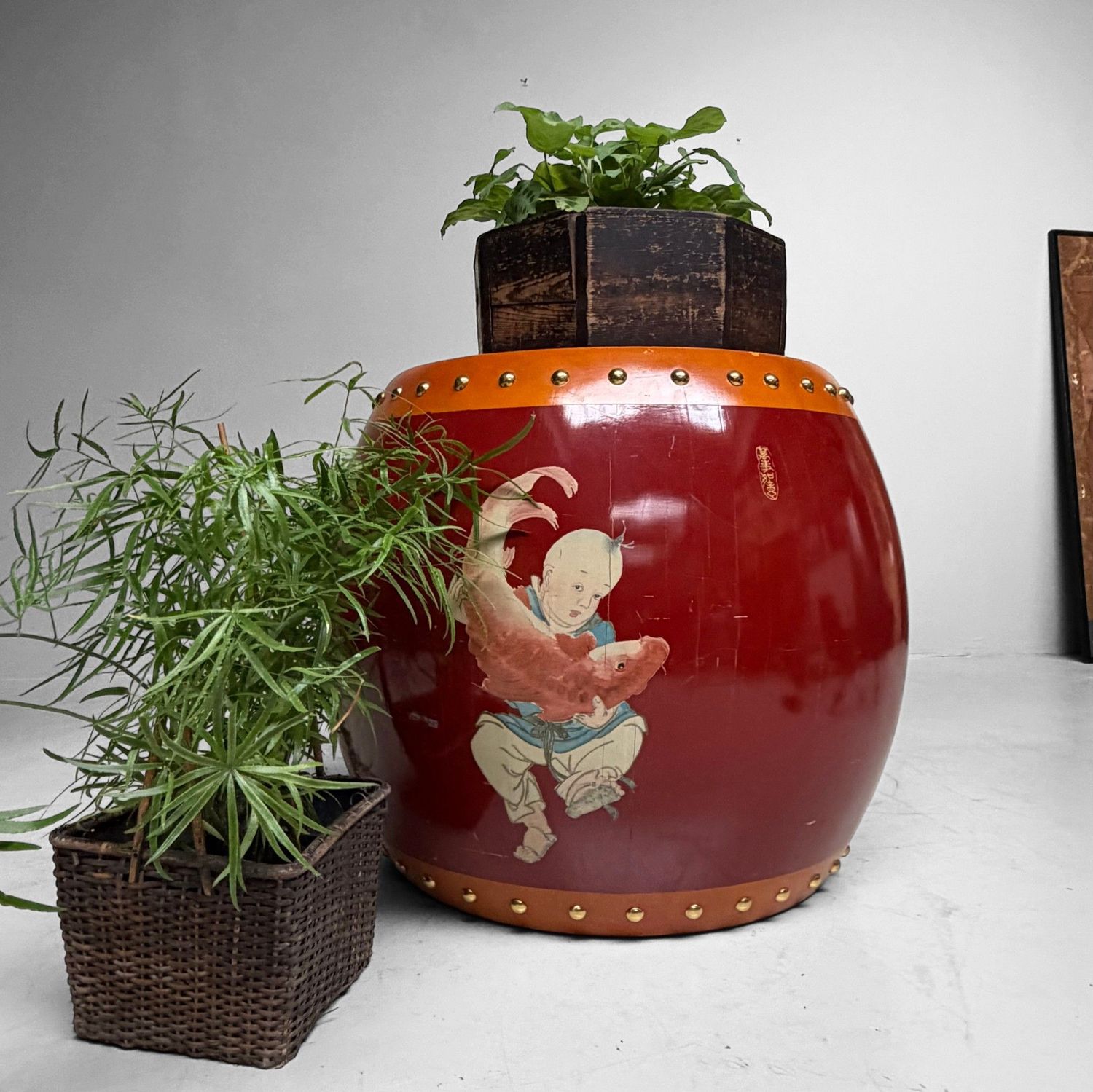 Large Chinese Lacquered Drum, ca. 1970–1980