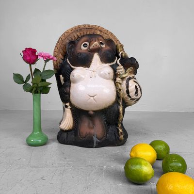 Large Decorative Tanuki 狸, Shigaraki Earthenware, Shōwa Period, Japan