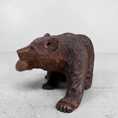 Japanese Kibori Kuma Carved Wooden Bear – Hokkaido, 1950s