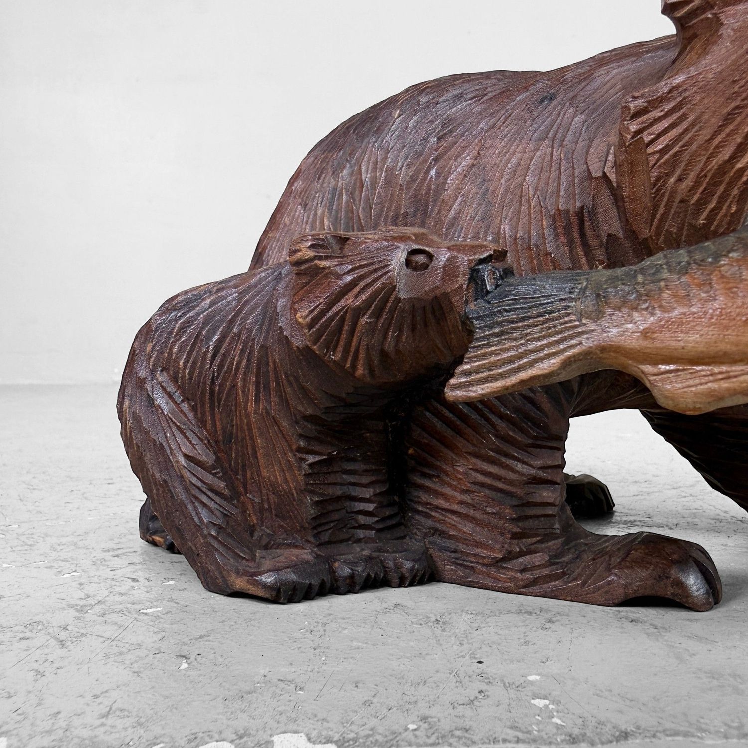 Japanese Kibori Kuma Carved Wooden Bear – Hokkaido, 1950s