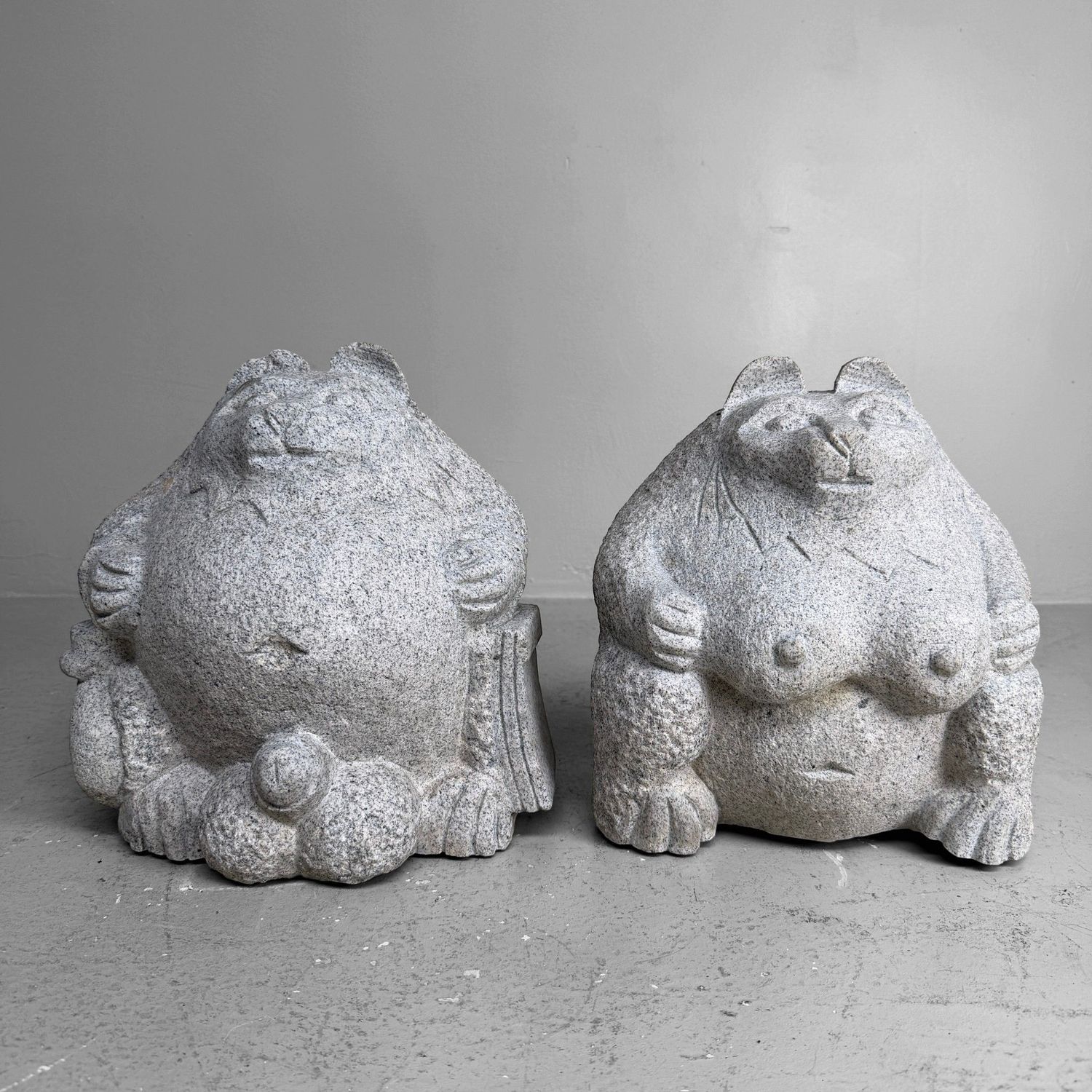 Set of Japanese Granite Tanuki Garden Statues, 1960s