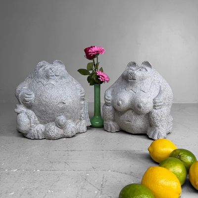 Set of Japanese Granite Tanuki Garden Statues, 1960s
