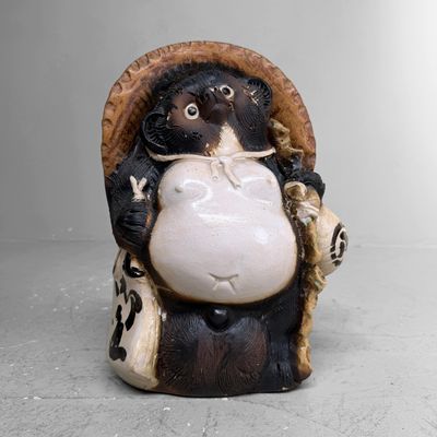Japanese Tanuki Statue, Shigaraki Ware – Shōwa Period, c. 1960