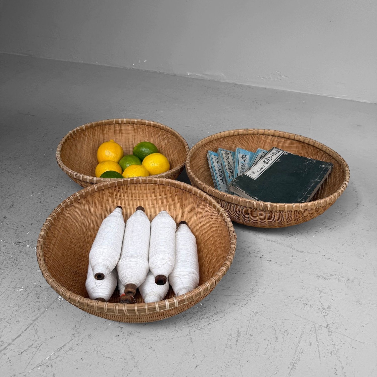 Set van 3 Traditionele Japanse Bamboe Zaru Manden, 1960s