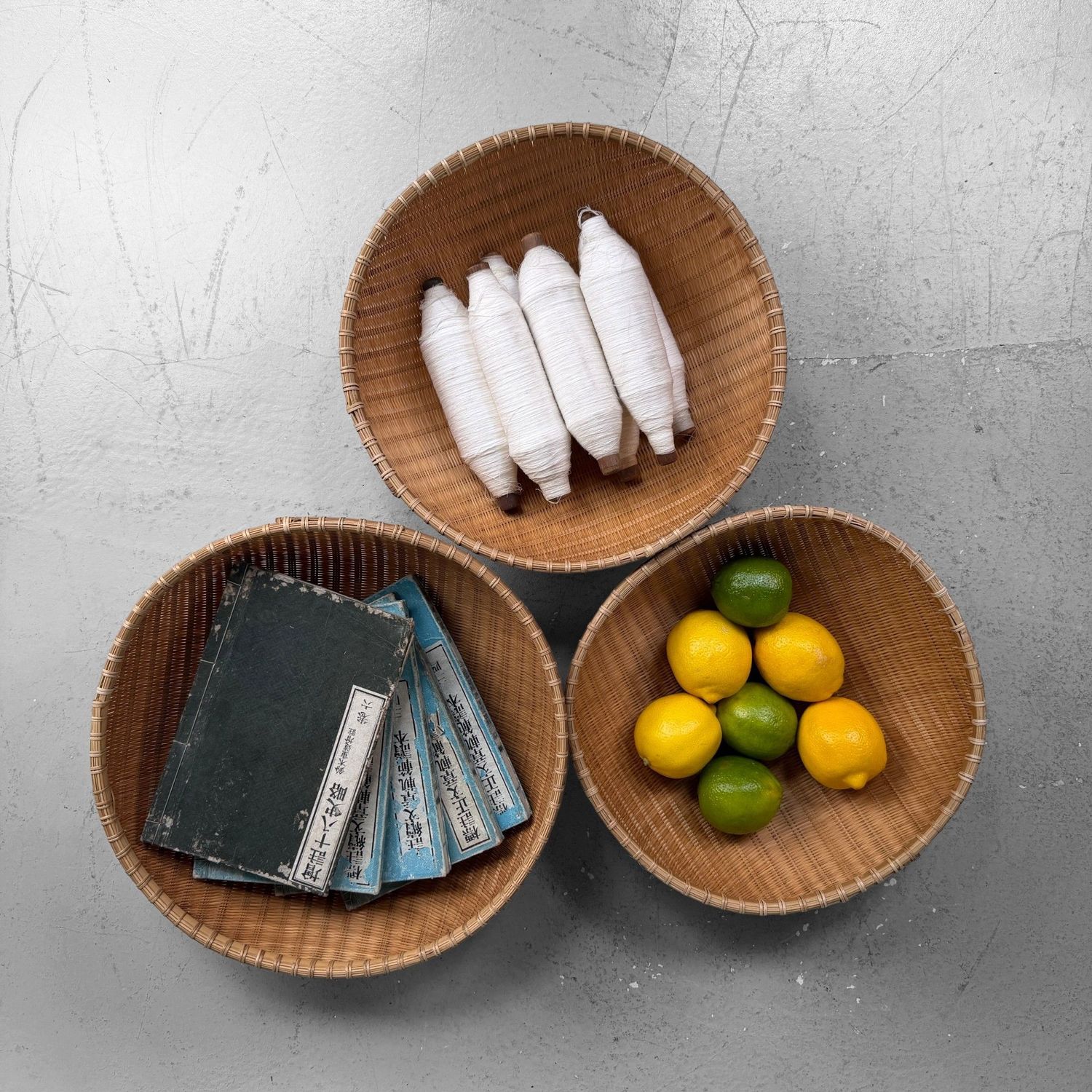 Set van 3 Traditionele Japanse Bamboe Zaru Manden, 1960s