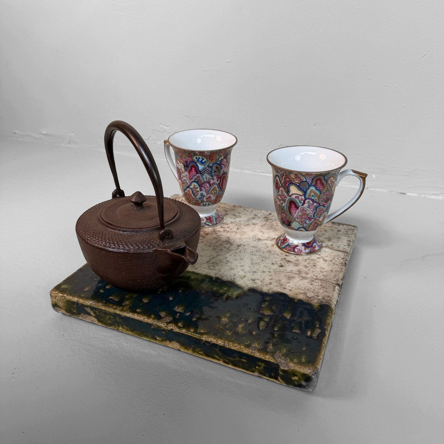 Japanese Ceramic Toban with Abstract Drip Glaze, circa 1970