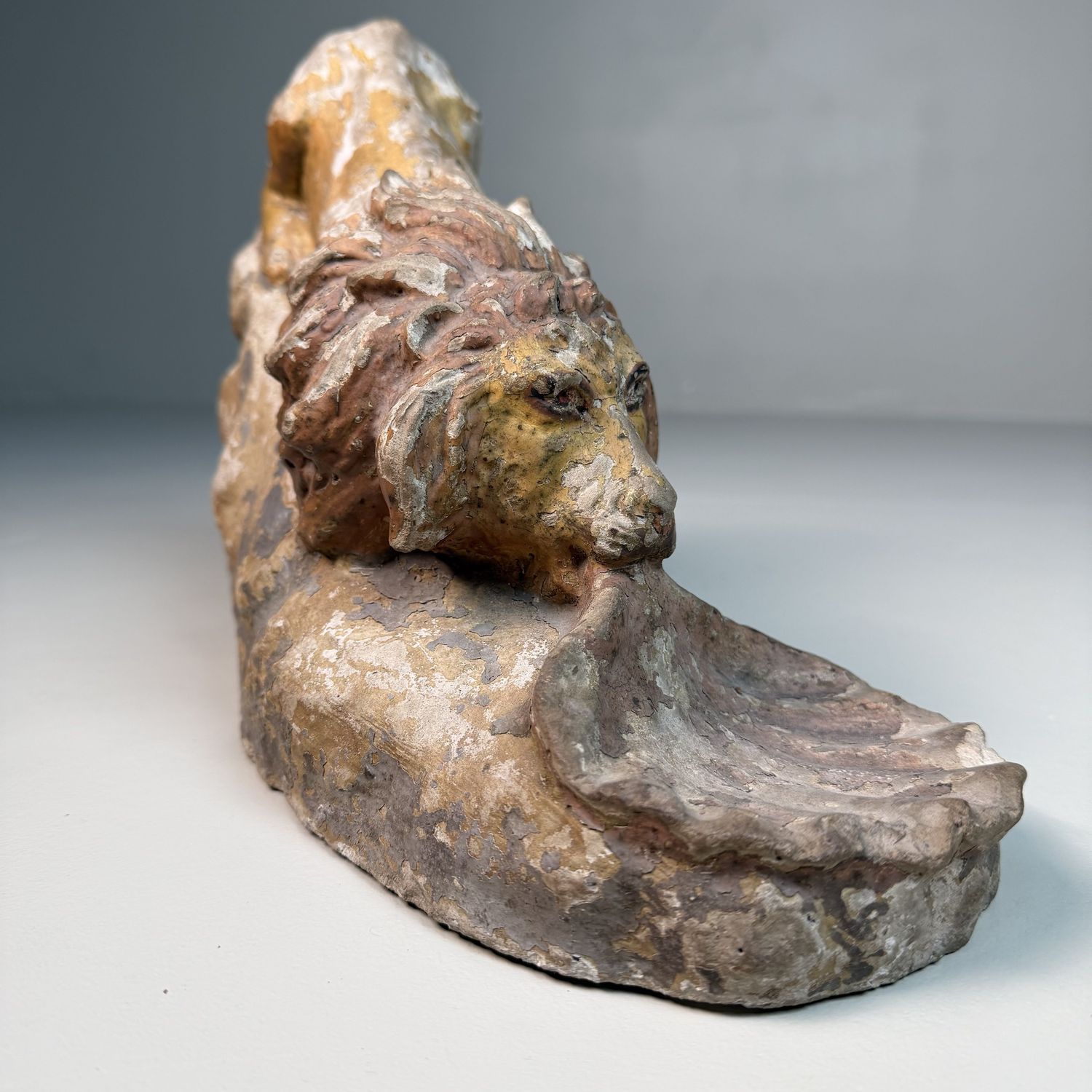 Antique Polychrome Stone Lion Sculpture With Shell – 1880–1900, Italy