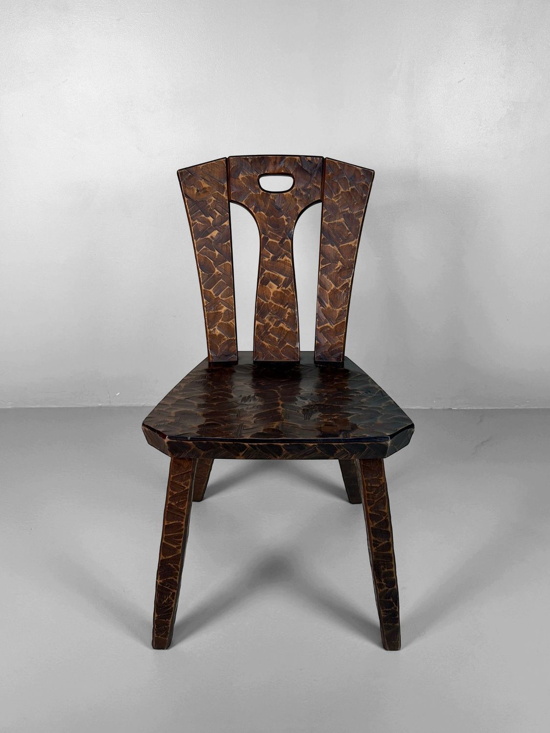Japanese Wooden Chair with Kamakura-bori Carving, circa 1950 Japanese Wooden Chair with Kamakura-bori Carving, circa 1950