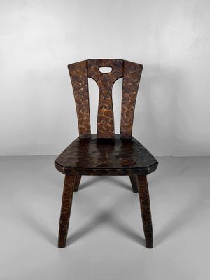 Japanese Wooden Chair with Kamakura-bori Carving, circa 1950