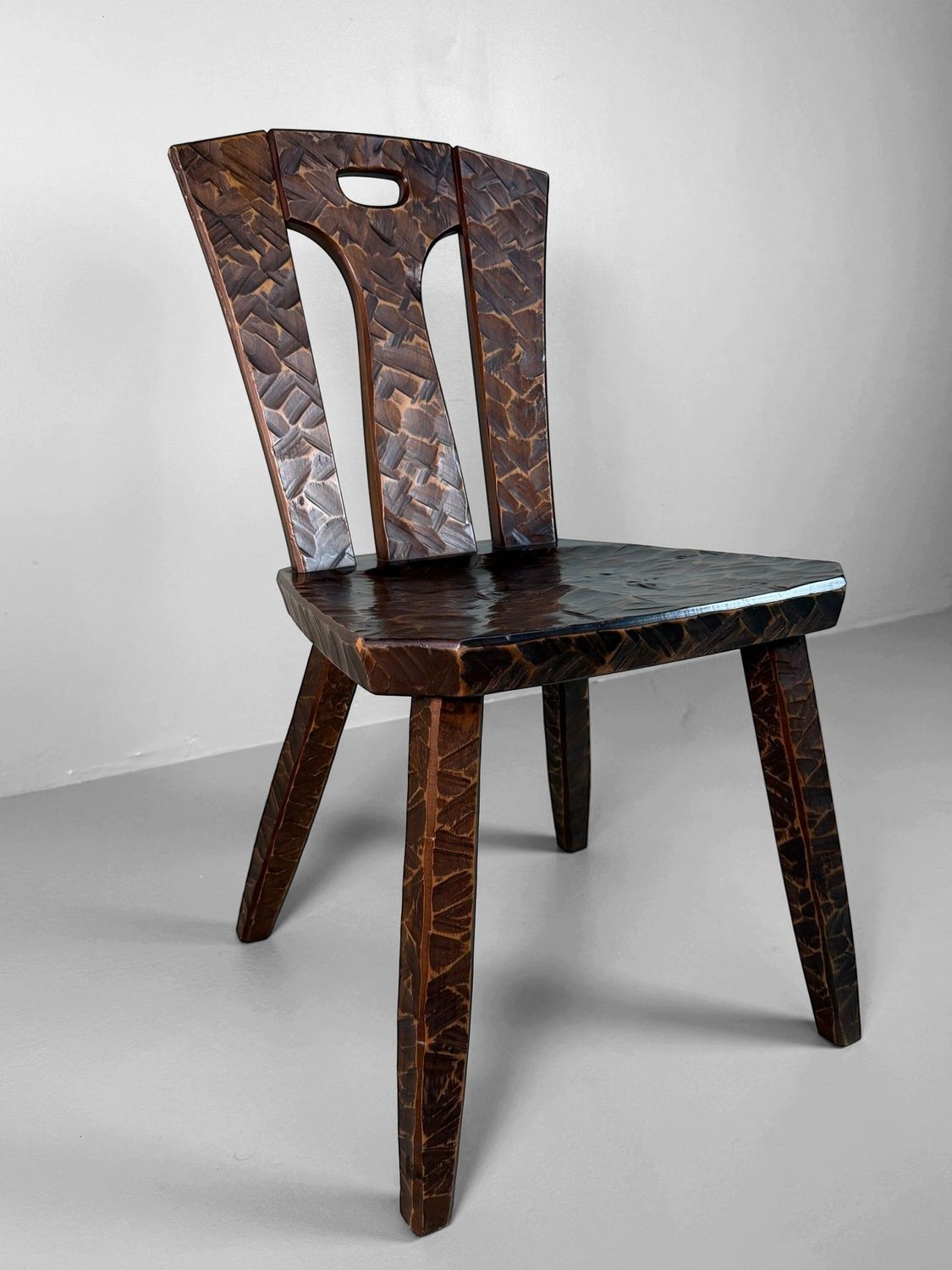 Japanese Wooden Chair with Kamakura-bori Carving, circa 1950 Japanese Wooden Chair with Kamakura-bori Carving, circa 1950
