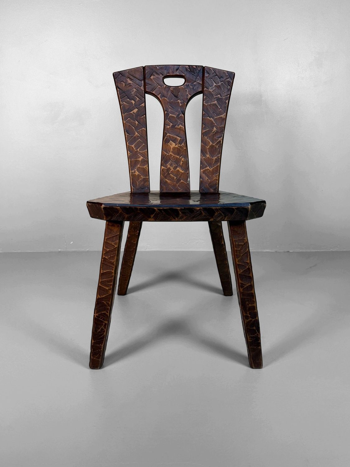 Japanese Wooden Chair with Kamakura-bori Carving, circa 1950 Japanese Wooden Chair with Kamakura-bori Carving, circa 1950