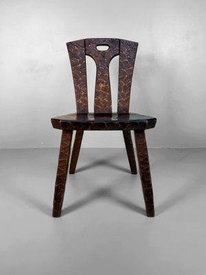 Japanese Wooden Chair with Kamakura-bori Carving, circa 1950