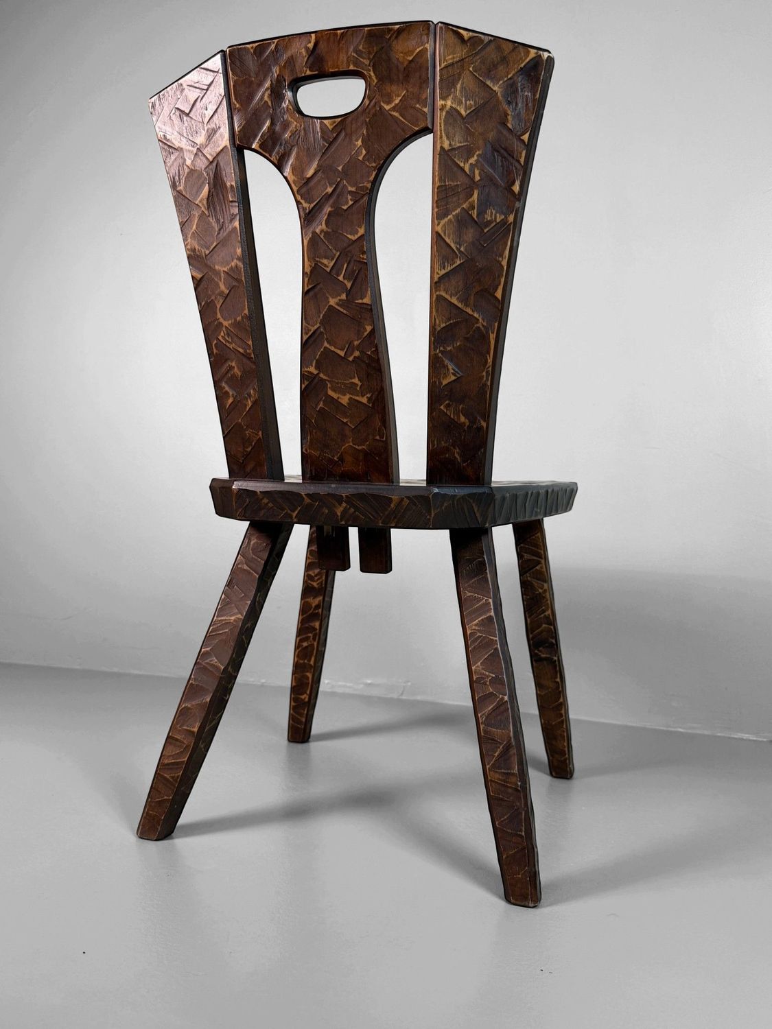 Japanese Wooden Chair with Kamakura-bori Carving, circa 1950 Japanese Wooden Chair with Kamakura-bori Carving, circa 1950