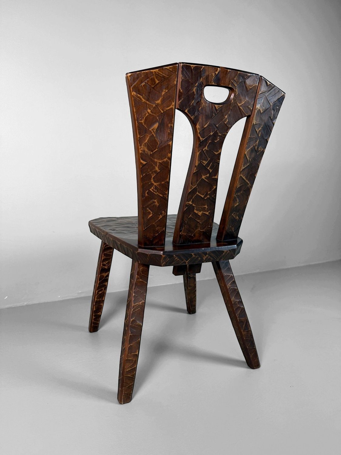 Japanese Wooden Chair with Kamakura-bori Carving, circa 1950 Japanese Wooden Chair with Kamakura-bori Carving, circa 1950