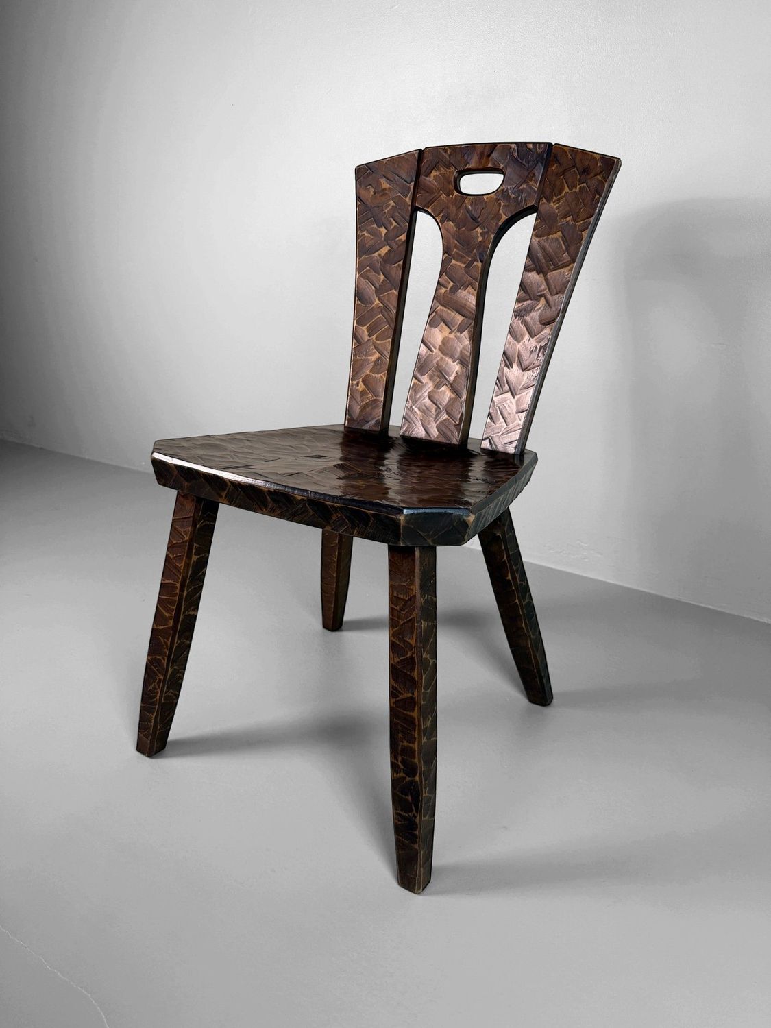 Japanese Wooden Chair with Kamakura-bori Carving, circa 1950 Japanese Wooden Chair with Kamakura-bori Carving, circa 1950