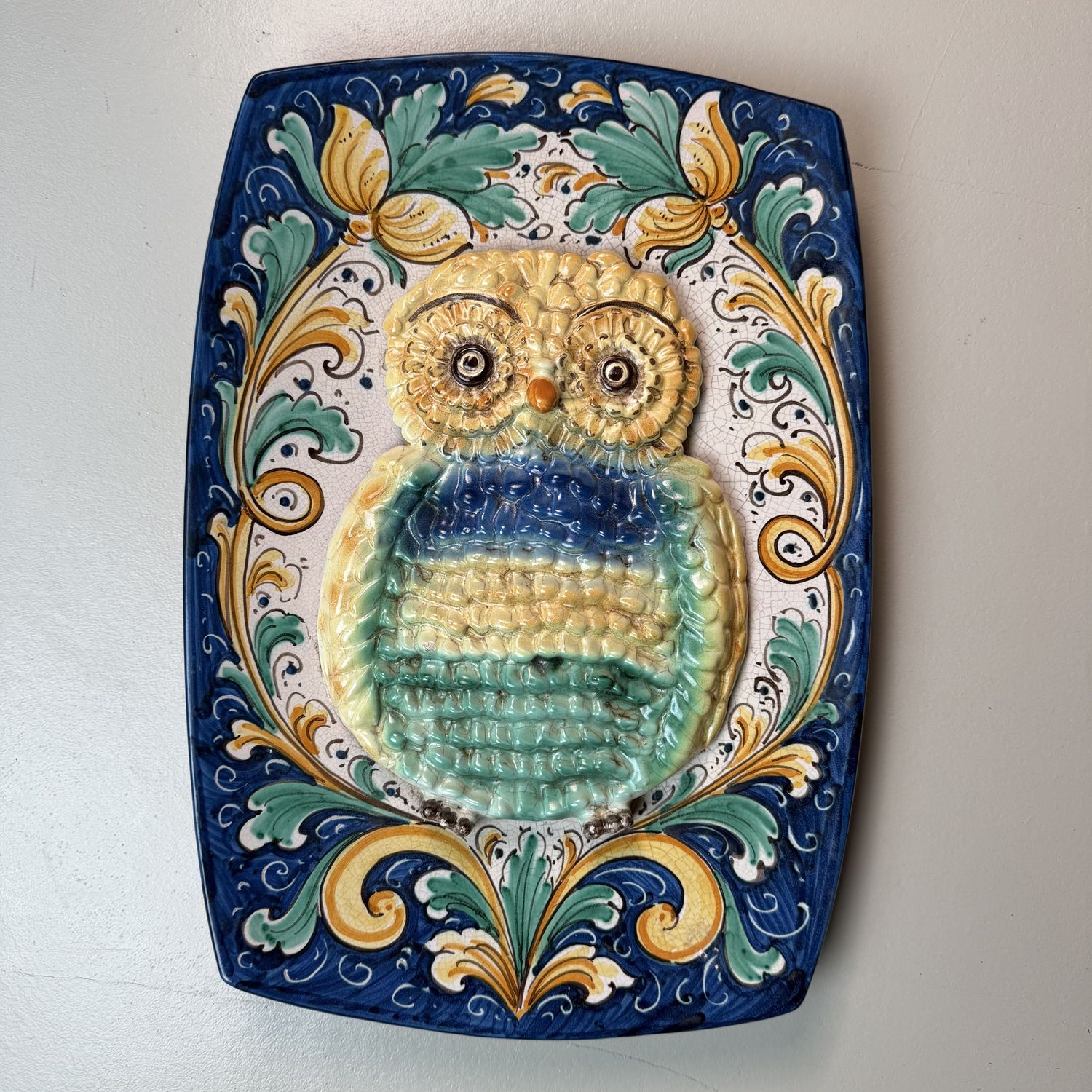 Rare Sicilian Ceramic Wall Plaque with Owl – 1950s-1960s, Italy