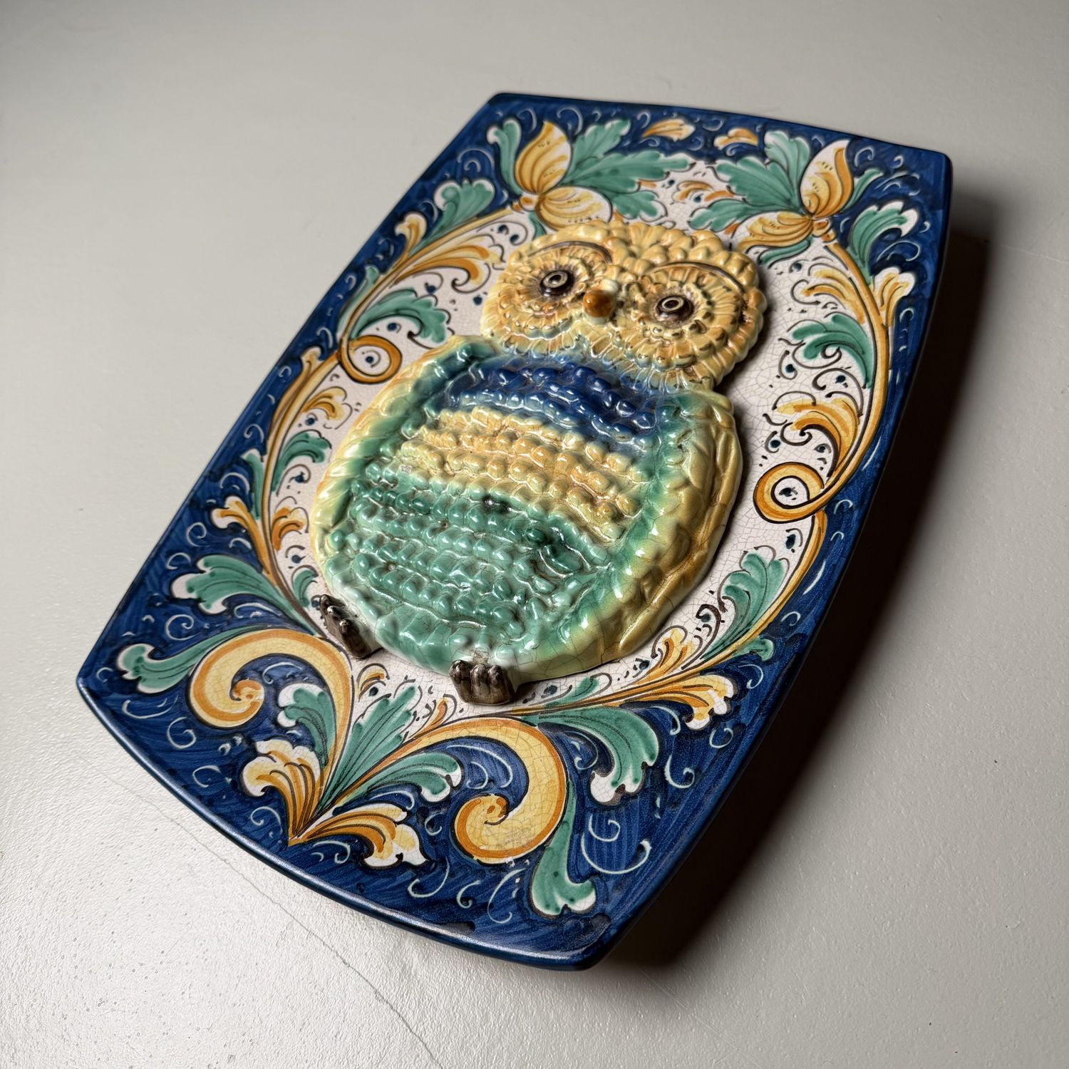 Rare Sicilian Ceramic Wall Plaque with Owl – 1950s-1960s, Italy