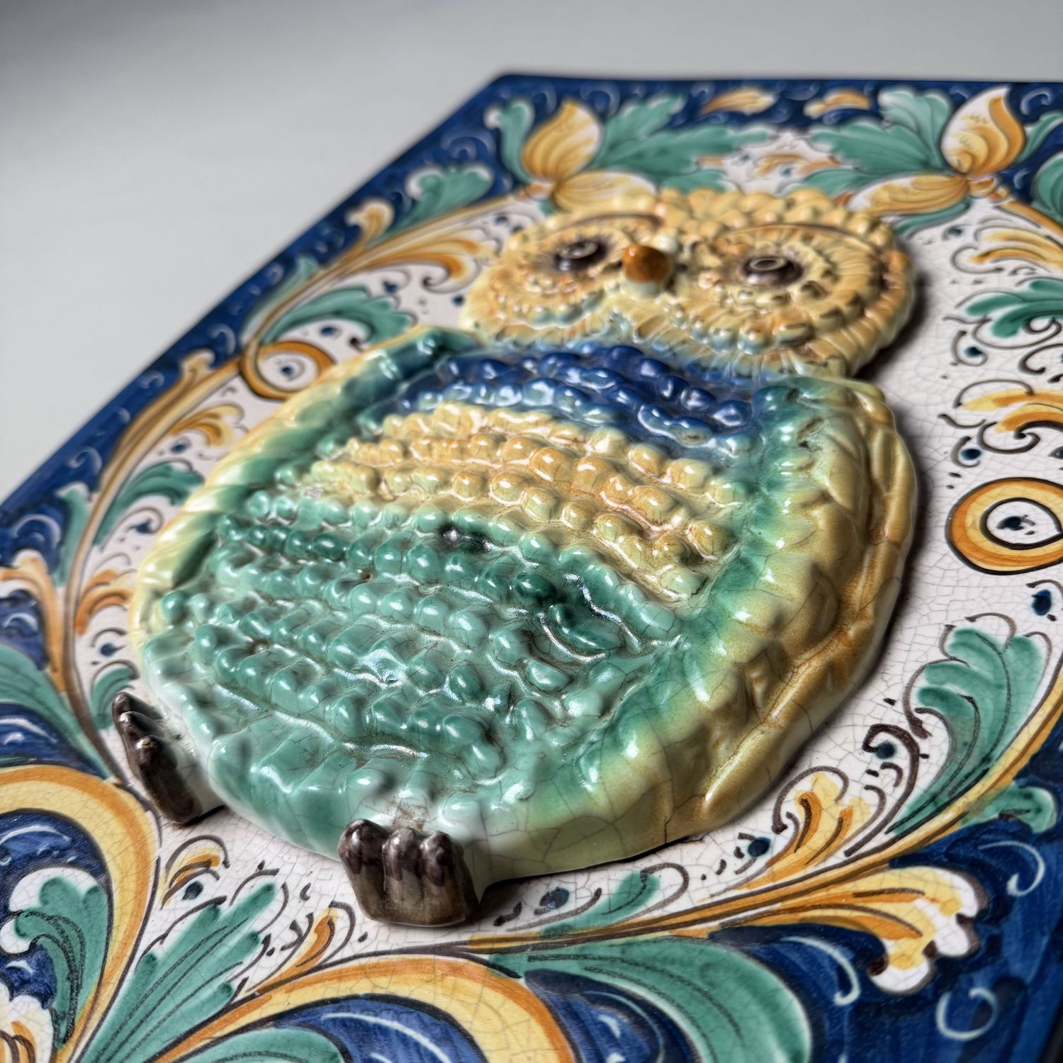 Rare Sicilian Ceramic Wall Plaque with Owl – 1950s-1960s, Italy