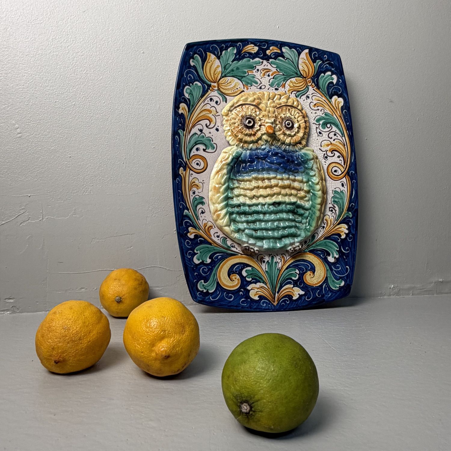 Rare Sicilian Ceramic Wall Plaque with Owl – 1950s-1960s, Italy