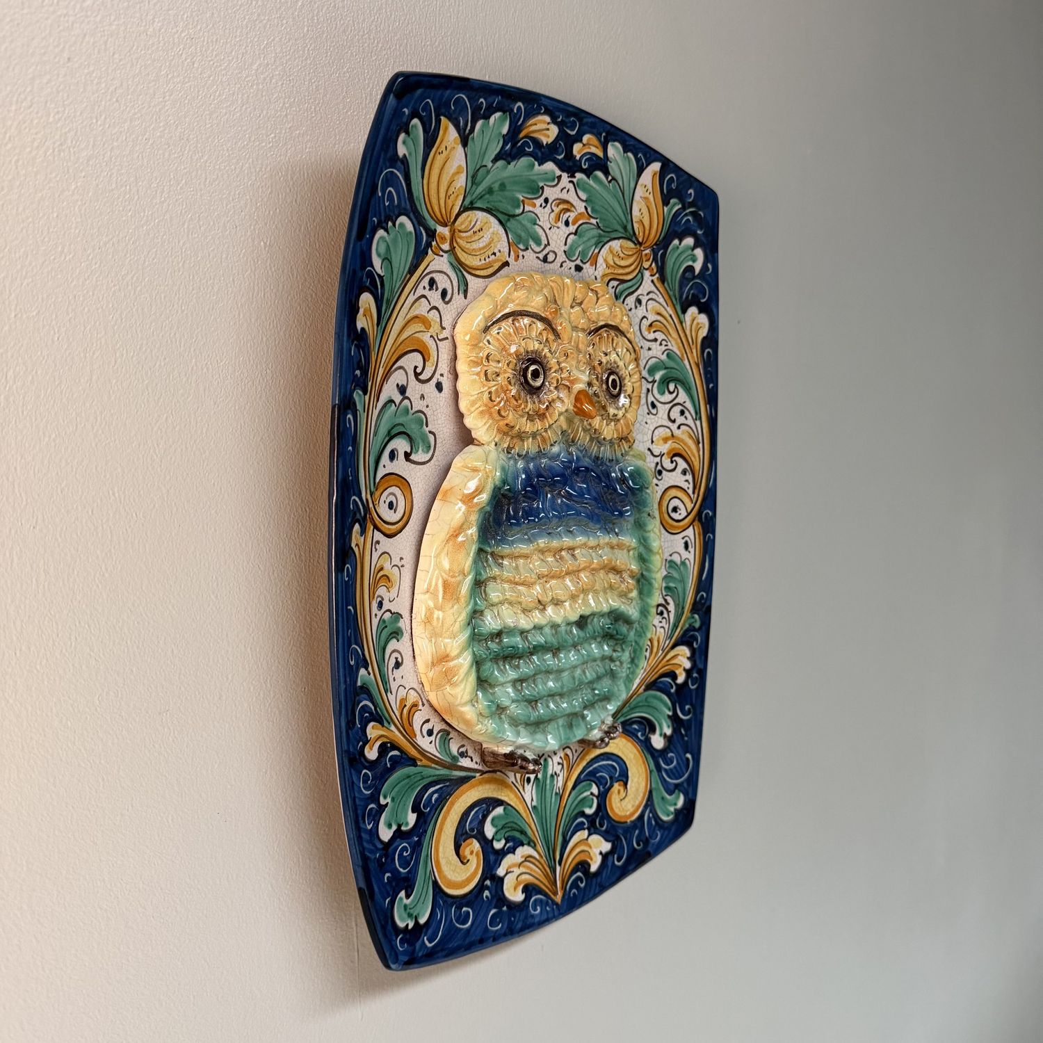 Rare Sicilian Ceramic Wall Plaque with Owl – 1950s-1960s, Italy